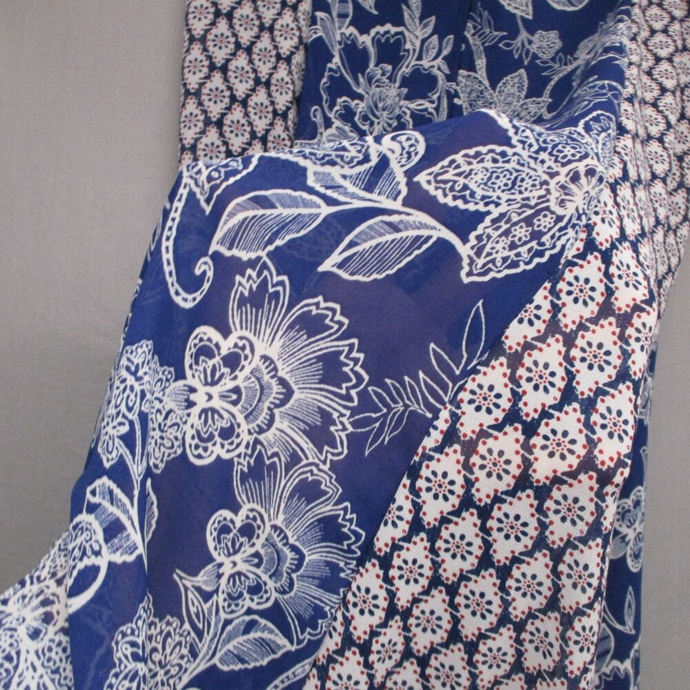 Roz & Ali Floral Semi-Sheer BOHO Midi Skirt Fairy Blue & White Women Size | 10 - Picture 14 of 15